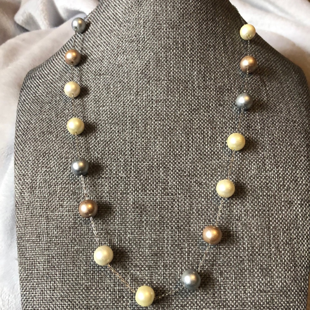 Kissaka faux pearl necklace on silver tone chain